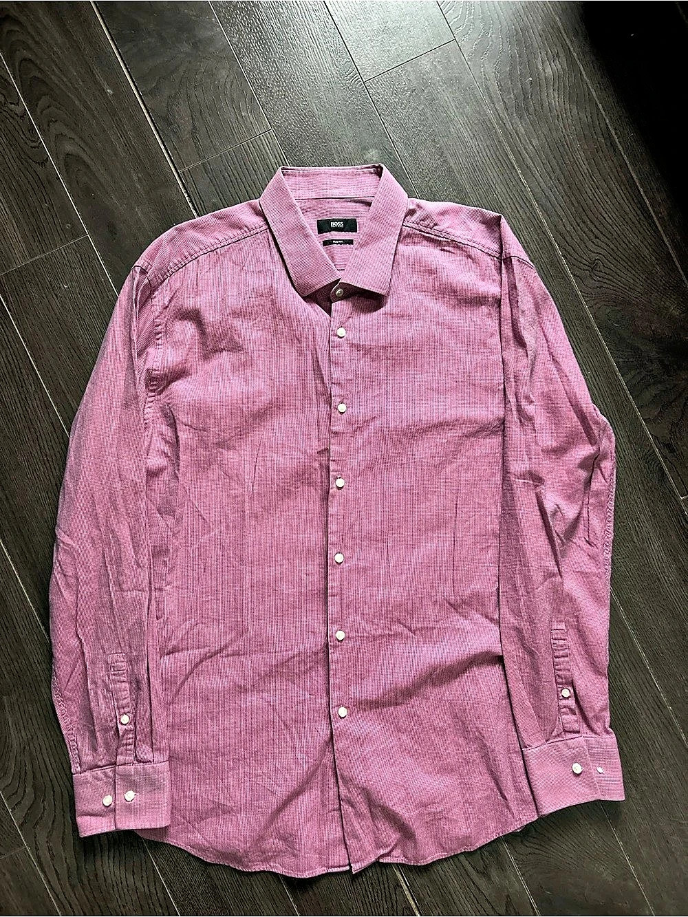 BOSS Slim Fit Checkered Shirt in Pink Size 46 Like New